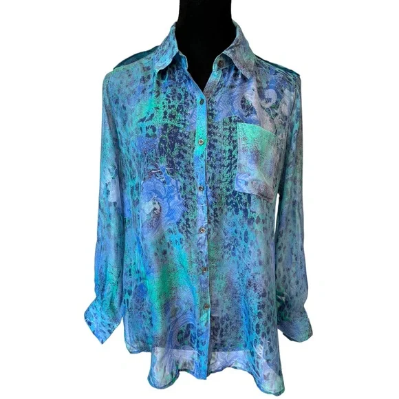 Hilton Hollis Silk Blue Watercolor Top - Picture 3 of 11